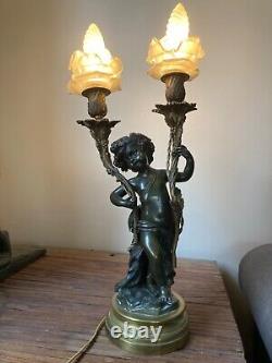 GRANDE LAMPE XIX eme BRONZE AMOUR PUTTI DE CLODION NAPOLEON 3