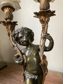 GRANDE LAMPE XIX eme BRONZE AMOUR PUTTI DE CLODION NAPOLEON 3