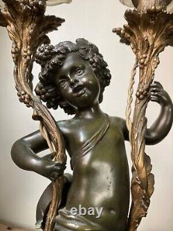 GRANDE LAMPE XIX eme BRONZE AMOUR PUTTI DE CLODION NAPOLEON 3