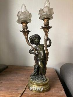 GRANDE LAMPE XIX eme BRONZE AMOUR PUTTI DE CLODION NAPOLEON 3