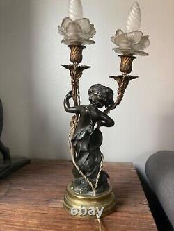 GRANDE LAMPE XIX eme BRONZE AMOUR PUTTI DE CLODION NAPOLEON 3