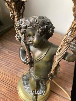 GRANDE LAMPE XIX eme BRONZE AMOUR PUTTI DE CLODION NAPOLEON 3