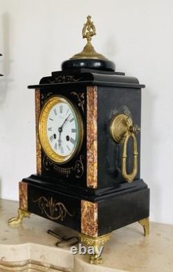 Garniture de cheminée Napoléon III Pendule et chandeliers en marbre époque XIXe