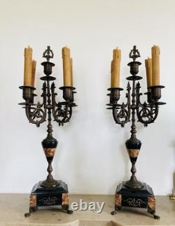 Garniture de cheminée Napoléon III Pendule et chandeliers en marbre époque XIXe