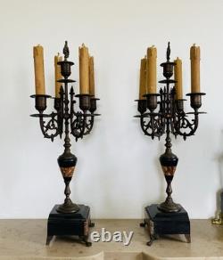 Garniture de cheminée Napoléon III Pendule et chandeliers en marbre époque XIXe