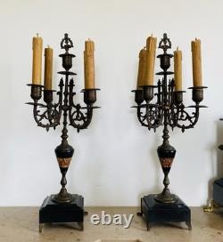 Garniture de cheminée Napoléon III Pendule et chandeliers en marbre époque XIXe