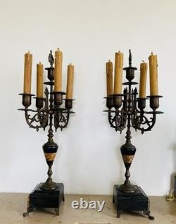 Garniture de cheminée Napoléon III Pendule et chandeliers en marbre époque XIXe