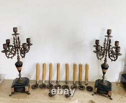 Garniture de cheminée Napoléon III Pendule et chandeliers en marbre époque XIXe
