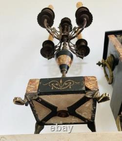 Garniture de cheminée Napoléon III Pendule et chandeliers en marbre époque XIXe