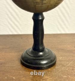 Globe terrestre miniature 12cm ancien XIX 19è mappemonde LNK curiosité bois
