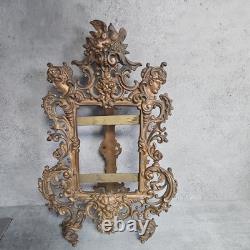 Grand Cadre Photo Ancien Napoléon III Rocaille Laiton Doré XIXe Siècle 35 cm