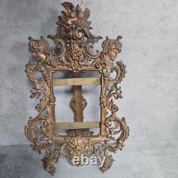 Grand Cadre Photo Ancien Napoléon III Rocaille Laiton Doré XIXe Siècle 35 cm