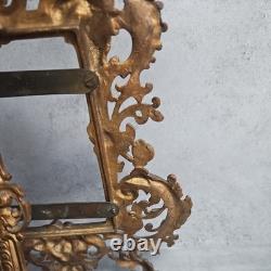 Grand Cadre Photo Ancien Napoléon III Rocaille Laiton Doré XIXe Siècle 35 cm