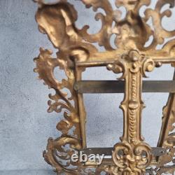 Grand Cadre Photo Ancien Napoléon III Rocaille Laiton Doré XIXe Siècle 35 cm