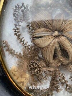 Grand Cadre Reliquaire cheveux/Verre Bombé Les Fleurs Napoléon III XIX ème