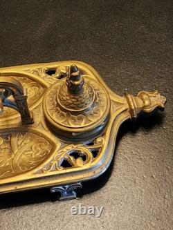 Grand Encrier Bronze XIX E Napoleon III Porte Plume Bureau