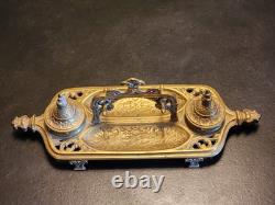 Grand Encrier Bronze XIX E Napoleon III Porte Plume Bureau