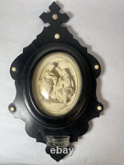 Grand Médaillon Reliquaire Bénitier Verre Bombé XIXe Napoléon III