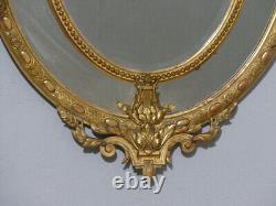 Grand Miroir Ovale à Parecloses d'époque Napoléon III En Bois Et Stuc Doré, XIX