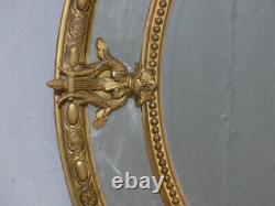 Grand Miroir Ovale à Parecloses d'époque Napoléon III En Bois Et Stuc Doré, XIX