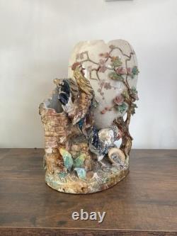 Grand Vase Barbotine XIXe Style Fives-Lille / Neuquelman Coq Poule & Ouf
