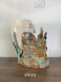 Grand Vase Barbotine XIXe Style Fives-Lille / Neuquelman Coq Poule & Ouf