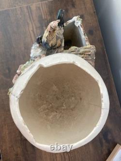 Grand Vase Barbotine XIXe Style Fives-Lille / Neuquelman Coq Poule & Ouf