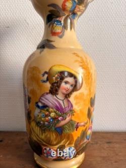 Grand Vase Porcelaine Paris XIXe Napoléon III Portrait Jeune Femme Émaux Relief