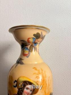 Grand Vase Porcelaine Paris XIXe Napoléon III Portrait Jeune Femme Émaux Relief