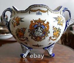 Grand cache pot faïence de Gien Renaissance XIXe L 40 cm H 28 cm Napoléon III