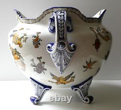 Grand cache pot faïence de Gien Renaissance XIXe L 40 cm H 28 cm Napoléon III