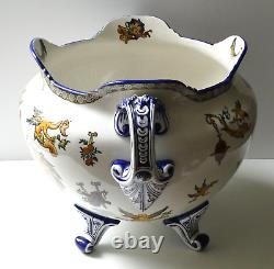 Grand cache pot faïence de Gien Renaissance XIXe L 40 cm H 28 cm Napoléon III