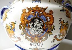 Grand cache pot faïence de Gien Renaissance XIXe L 40 cm H 28 cm Napoléon III