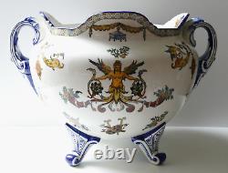 Grand cache pot faïence de Gien Renaissance XIXe L 40 cm H 28 cm Napoléon III