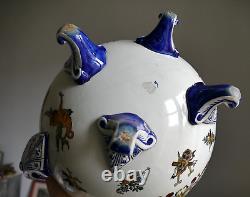 Grand cache pot faïence de Gien Renaissance XIXe L 40 cm H 28 cm Napoléon III