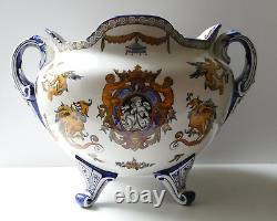 Grand cache pot faïence de Gien Renaissance XIXe L 40 cm H 28 cm Napoléon III