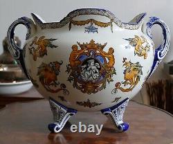 Grand cache pot faïence de Gien Renaissance XIXe L 40 cm H 28 cm Napoléon III