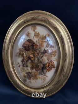 Grand cadre de mariage en bois doré à vue ovale & verre bombé XIXe Napoléon III