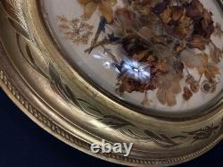 Grand cadre de mariage en bois doré à vue ovale & verre bombé XIXe Napoléon III