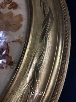 Grand cadre de mariage en bois doré à vue ovale & verre bombé XIXe Napoléon III