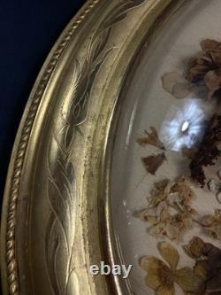Grand cadre de mariage en bois doré à vue ovale & verre bombé XIXe Napoléon III