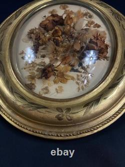 Grand cadre de mariage en bois doré à vue ovale & verre bombé XIXe Napoléon III