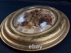 Grand cadre de mariage en bois doré à vue ovale & verre bombé XIXe Napoléon III