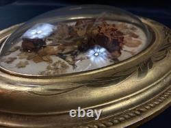 Grand cadre de mariage en bois doré à vue ovale & verre bombé XIXe Napoléon III