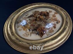 Grand cadre de mariage en bois doré à vue ovale & verre bombé XIXe Napoléon III