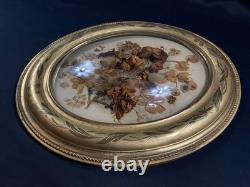 Grand cadre de mariage en bois doré à vue ovale & verre bombé XIXe Napoléon III