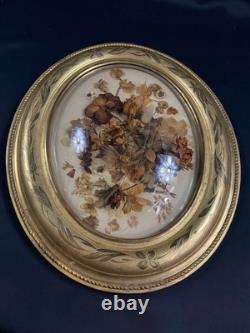 Grand cadre de mariage en bois doré à vue ovale & verre bombé XIXe Napoléon III