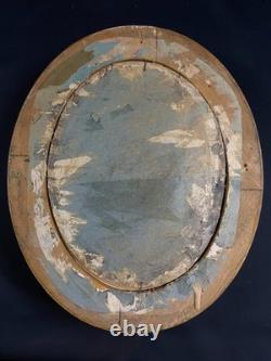 Grand cadre de mariage en bois doré à vue ovale & verre bombé XIXe Napoléon III