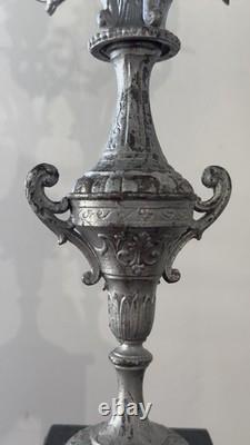 Grand candélabre gothique XIXe Napoléon III Marbre noir & Bronze