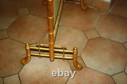 Grand ecran pare feu Napoleon III Broderie Bois doré Bambou XIX ème